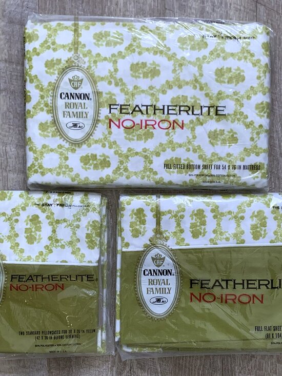 Cannon Royal Family Other - Vtg CANNON Featherlite Cameo Rose Dble Full Sheet Set Avocado Green NOS 4pc 1970